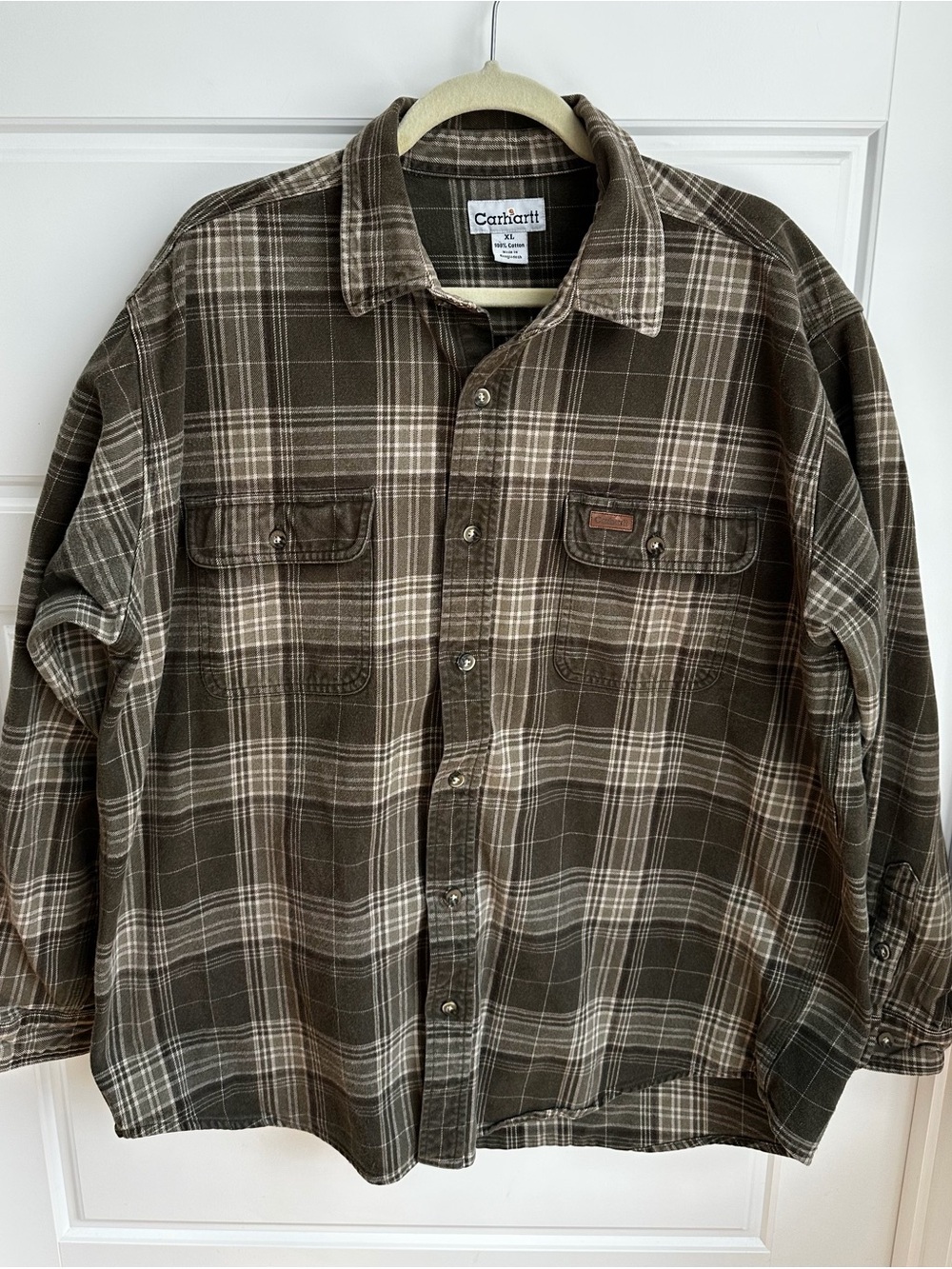 Vintage Carhartt Heavyweight Solid-Flannel Work Shirt Size XL